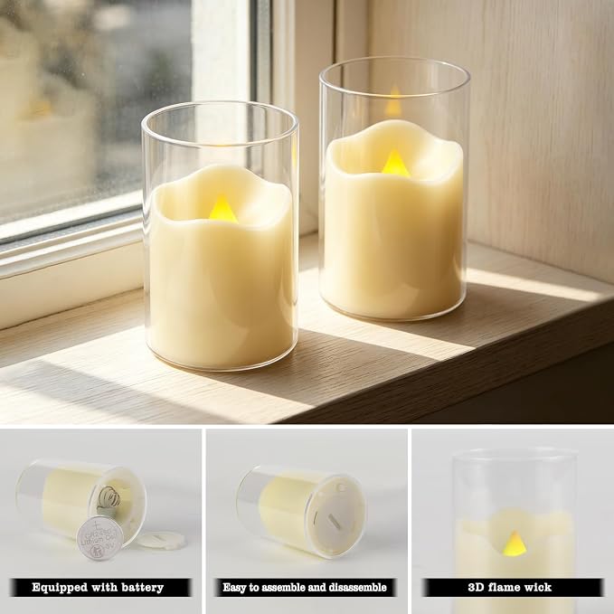 24-Pack 1.65"x2.36" Flameless Small LED Tea Lamp Candles - 3D Realistic Flame,Ivory Flickering Warm Light Battery-Powered with Remote Control and Timer for Home, Weddings & Parties.