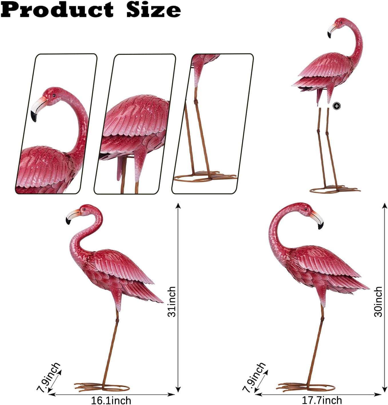 Kircust Flamingo Garden Sculpture & Statues, Metal Birds Yard Art Outdoor Statue, Large Pink Flamingo Lawn Ornaments for Home, Patio, Backyard Decor (2-Pack)