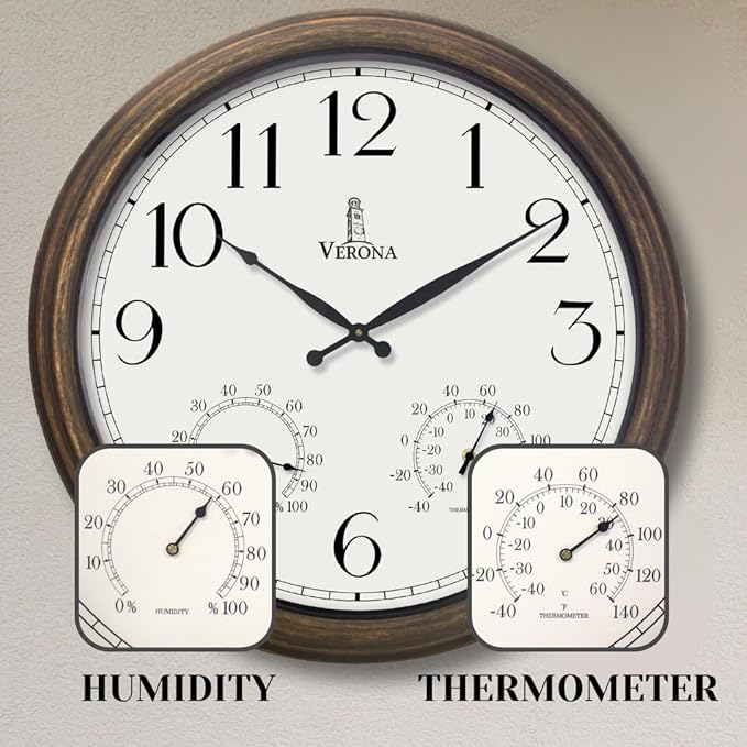 Outdoor Clocks for Patio Large Waterproof with Thermometer - 24 inch Indoor Outdoor Wall Clock with Temperature and Humidity Combo - Weatherproof, Accurate & Easy to Read for Pool, Garden & Home Decor