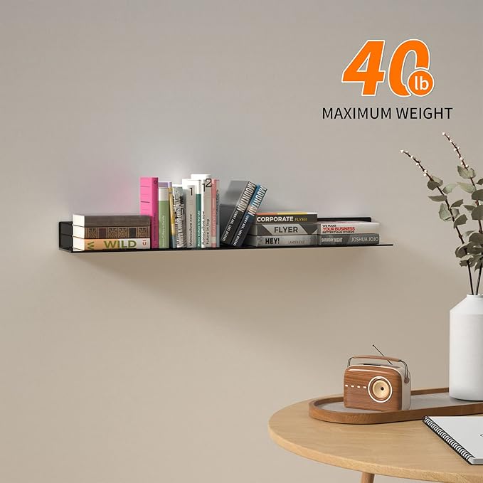 Sezanrpt 36 Inches Acrylic Long Wall Shelf Set of 2, Black Wall Mounted Acrylic Bathroom Storage Shelves Display Organizer, Floating Shelf for Bottle Oragnizer, Spice, Wine, Toys, Controller, Cup