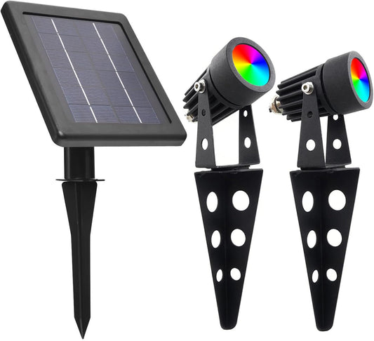 Mini 50X Twin Solar Spot Lights Outdoor Multi Color Changing RGB LED Spotlight Cast Aluminium for Outdoor Garden Yard Landscape Downlight