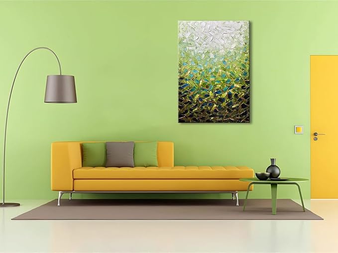 zoinart Textured Green Oil Painting on Canvas, Abstract Paintings Green Wall Art, Modern Wall Painting for Living Room Decor