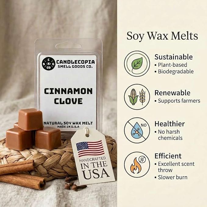 Cinnamon Clove Strongly Scented Hand Poured Vegan Wax Melts, 12 Scented Wax Cubes, 6.4 Ounces in 2 x 6-Packs