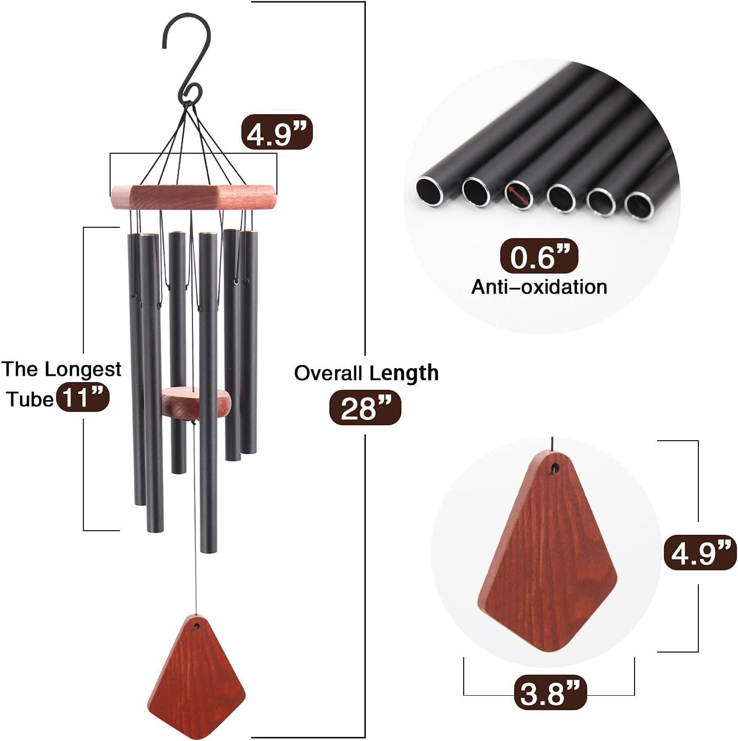 Small Wind Chimes for Outside, Wind Chimes Outdoor Tuned Soothing Melody, Wind Chime for Mom/Housewarming, Black WindChimes Outdoors Decoration.
