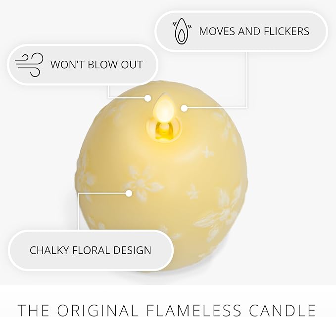 Luminara Flameless Candle Crystal Beads Glitter Sphere, Unscented Real Wax LED Candle, Timer, Holiday Decoration Centerpiece (Lemon Chiffon Floral)