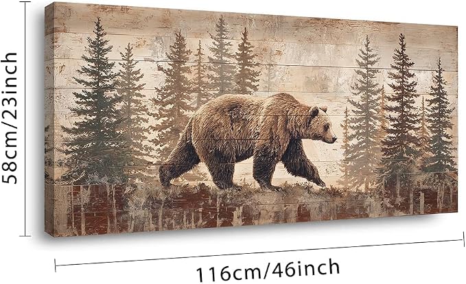 Ggaafet Brown Bear Forest Wall Art for Living Room Canvas Painting Prints Retro Wood Rustic Wildlife Art Deco Vintage Nature Artwork Office Bedroom Farmhouse Dining Room Decor Large