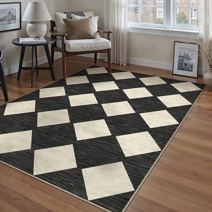 PureCozy Machine Washable 3x5 Area Rugs for Entryway Modern Soft Black and White Checkered Indoor Door Mats Non-Slip Stain Resistant Low Pile Accent Small Rug for Bedroom Kitchen Laundry Entrance