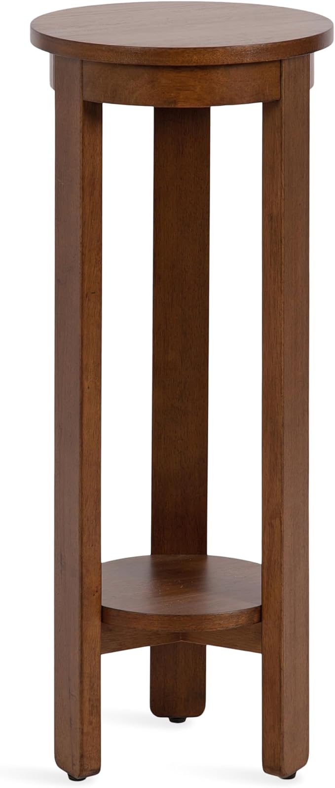 Kate and Laurel Foxford Modern Tiered Round Drink Table, 12 x 12 x 30, Walnut Brown, Transitional Two-Tier Circle Plant Stand for Use as Living Room Pedestal Table or Small Bedroom Nightstand