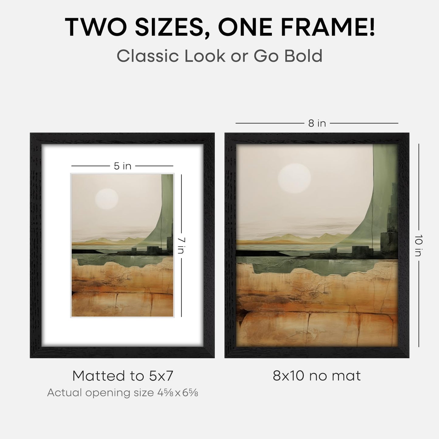 Homeforia 8x10 Picture Frame Black Wood, High End Oak 8 x 10 Wooden Frames with Mat 5 by 7 Print, 8x10 Frame Matted to 5x7 inch Photo, 8by10 Wall or Tabletop Frames, Tempered Glass, Wall Kit, Set of 1