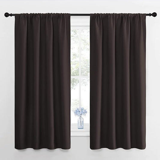 NICETOWN Kitchen Curtains, Short Blackout Curtains & Drapes, Toffee Brown, 42" Wide by 54" Long, 2 PCs, Thermal Insulated Blackout Curtain Panels for Kids Room, Play Room