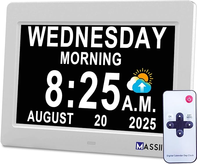 Upgraded Voice-Talking Dementia Clock with Date Time, 27 Alarms Custom Reminders, Sleep Trainer, Large Numbers, Auto DST, 10 Levels Night Dimmer, Digital Calendar Clock for Elderly, with 1.5M Adaptor
