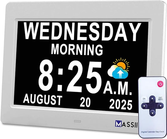 Upgraded Voice-Talking Dementia Clock with Date Time, 27 Alarms Custom Reminders, Sleep Trainer, Large Numbers, Auto DST, 10 Levels Night Dimmer, Digital Calendar Clock for Elderly, with 1.5M Adaptor