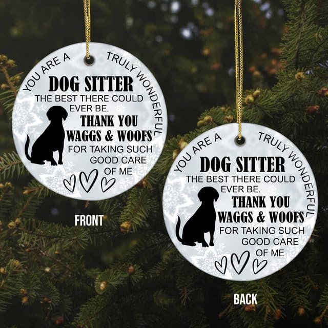Dog Sitter Christmas Ornament - 2025 3" Ceramic, Best Dog Sitter Appreciation Gifts Bulk for Women Men, Funny Birthday Thank You Gift for Pet Sitter Home Holiday Décor