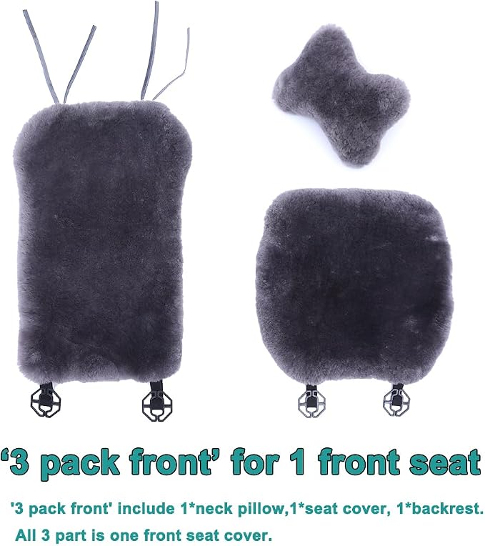 OGLAND 100% Natural Fur Sheepskin Universal car seat Covers for seat Cushion Accessories Automobiles (3 Pack Front, Teak)