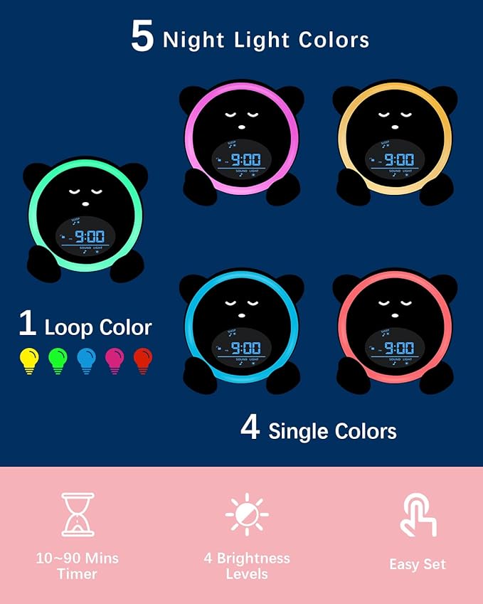 OK to Wake Clock for Kids, Sleep Training Clock with Night Light and Sound Machine, Kids Alarm Clock for Bedrooms (Pink)