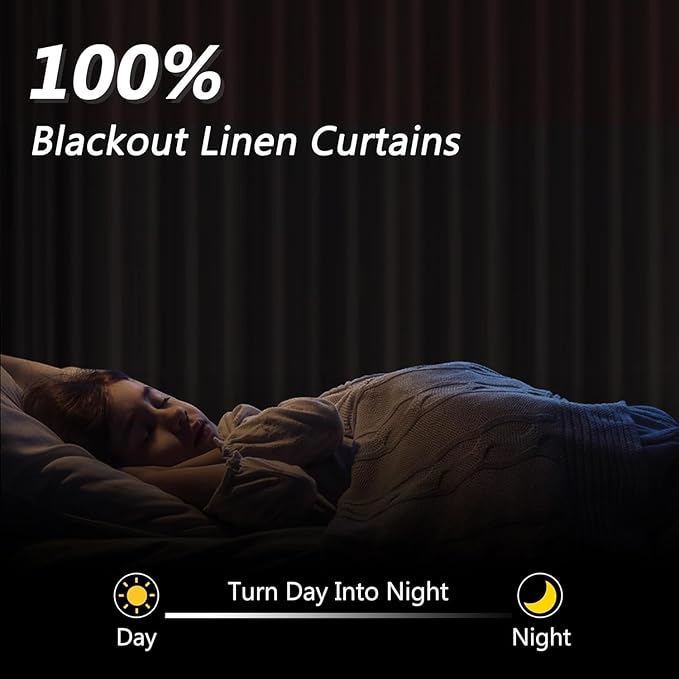 Guken 100% Blackout Curtains 108 Inch Length 2 Panels Set for Living Room Bedroom Back Tab Thermal Insulated Black Out Linen Drapes Room Darkening Mocha Mousse,52x108