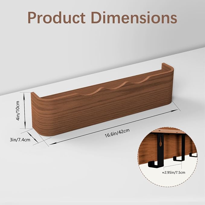 Coat Rack Wall Mount with Hidden Hooks, Wall Hooks with Shelf, Wall Key Holder Mount Wooden Shelf Entryway Hooks for Bedroom Bathroom for Hanging Coats Hats Bags Towels (Walnut Wave-Shape, 4 Hooks)