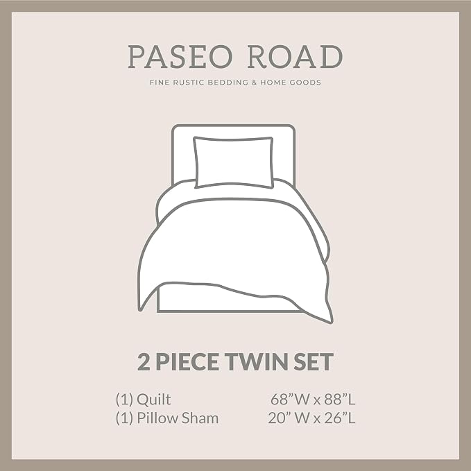 Paseo Road by HiEnd Accents Pontiac 2 Piece Quilt Set with Pillow Shams, Twin Size, Cotton Reversible Luxury Bedding, Aztec Southwestern Rustic Style Bed Set, 1 Quilt and 1 Pillowcase
