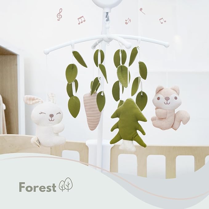 Crib Mobile 35 Lullaby Music,Cotton Baby Mobiles for Cribs & Pack N Play, Easy to Install, Stuffed Animals Hanging Toys Newborn Boys & Girls, Safari Nursery Decor