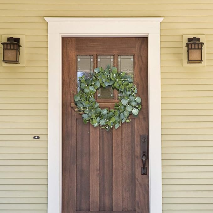 LLZLL 20inch Eucalyptus Wreaths for Front Door Spring and Summer Green Wreath with Berries Farmhouse Door Wreath Year Round Wreaths for Front Door Indoors