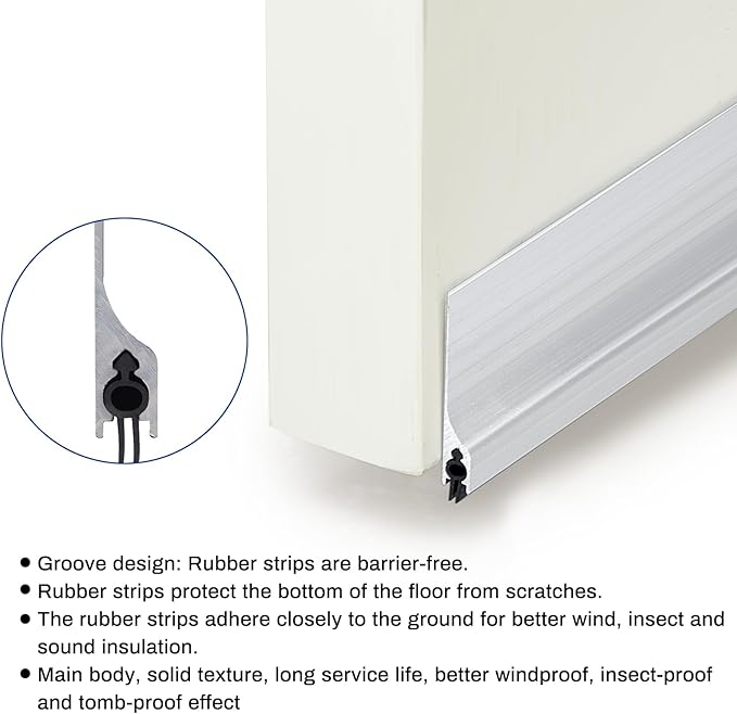 Gisafai 2 Pcs 36 Inches Metal Door Draft Stopper, Door Sweep, Mouse Stopper, Mice Seal Strip, Aluminum, Noise Blocker, Keep Rodents and Pests Out, Enhanced Weather Sealing, Easy to Install, Silver