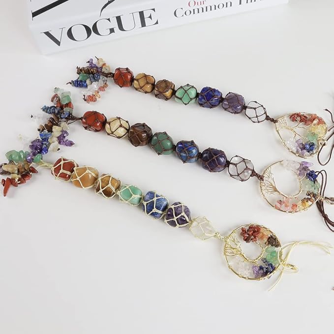 Anjiucc 7 Chakra Stone Healing Crystal Tree of Life Wall Hanging Home Interior Decoration，Window Decoration，Yoga Meditation