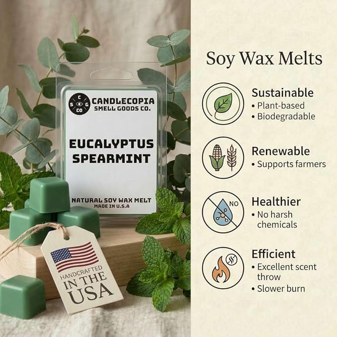 Eucalyptus Spearmint Strongly Scented Hand Poured Vegan Wax Melts, 12 Scented Wax Cubes, 6.4 Ounces in 2 x 6-Packs