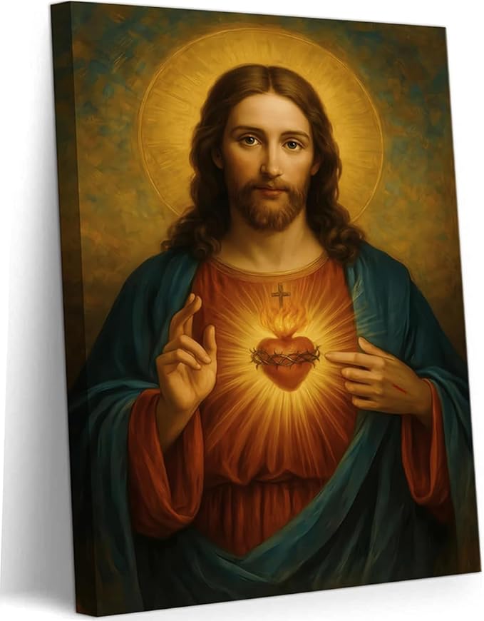 Eysintum Sacred Heart of Jesus Wall Art Christian Canvas Print Religious Home Decor Catholic Picture for Bedroom Living Room Prayer Room Ready to Hang 12x16in