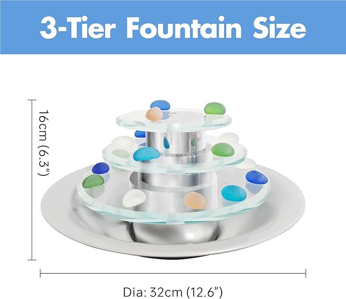 Pamopamo Indoor Tabletop Fountain 3-Tier Waterfall, Zen Meditation Fountains with LED Light, Home Desktop Soothing Sound Meditation Relaxing Water Feature for Office Room Table Decoration
