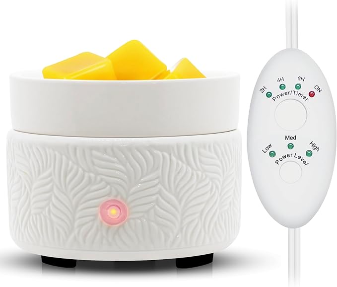 Candle Wax Melts Warmer Burner - Ceramic Essential Oil Warmer 3-in-1 candle warmer Timer Adjust Fragrance Intensity Auto Shut Off for Scented Wax Tart Cube Aromatherapy Home Office Bedroom Decor Gifts