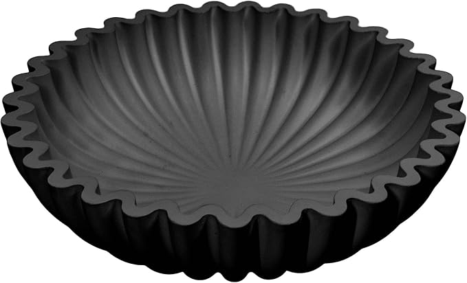 MAONAME Concrete Decorative Bowl, Black Fruit Bowl for Kitchen Counter, Modern Handicraft Coffee Table Key Bowls, Large Scalloped Ruffle Bowls for Entryway, Home Decor