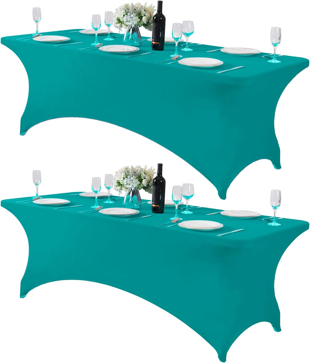 2Pack Spandex Table Cover for 8FT or 4ft or 6ft Table Universal Fitted Stretch Tablecloth for Party, Banquet, Wedding and Events-Turquoise
