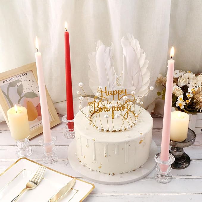 Glass Taper Candle Holder Set of 24 - Clear Crystal Candlestick Holders for Tapered Candles, Elegant Candle Stick Holder Set for Wedding Party Christmas Thanksgiving Festival (24, Transparent)
