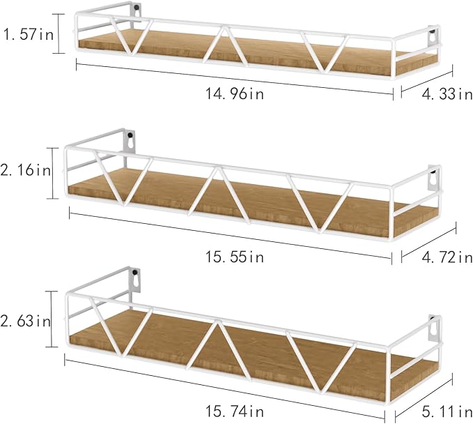 Amaoot Floating Shelves Set of 3, Home Wood Wall Shelf, Farmhouse Shelf for Bedroom, Wall Mounted Floating Shelf for Living Room, Bedroom, Bathroom, Kitchen, Office (White)