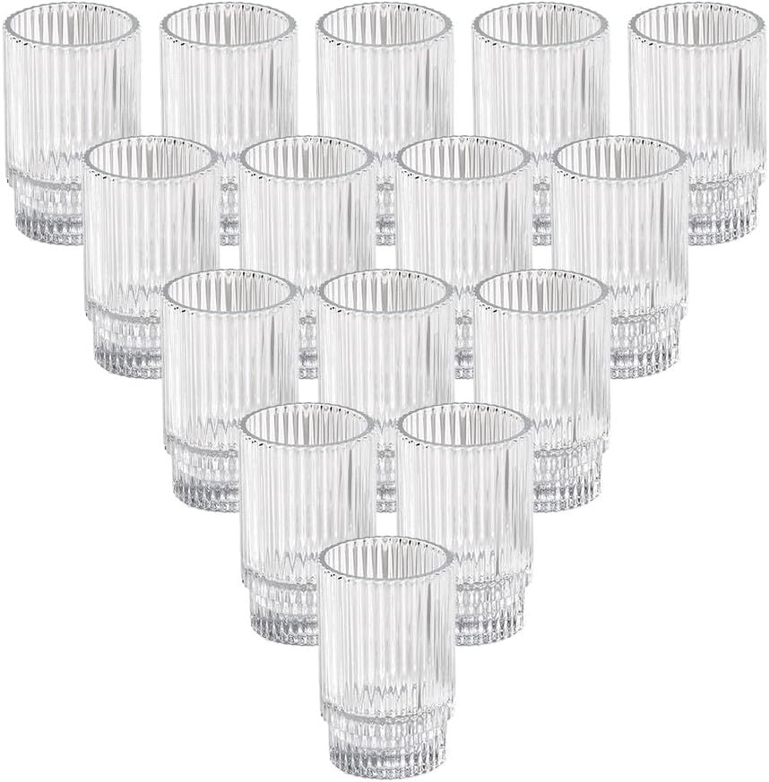 Serene Spaces Living Clear Ribbed Glass Votive Holder, Decorative Centerpiece for Wedding, Christmas, Thanksgiving, Dining Table, Home Décor, 2.25" Diameter & 3.75" Tall, Pack of 32