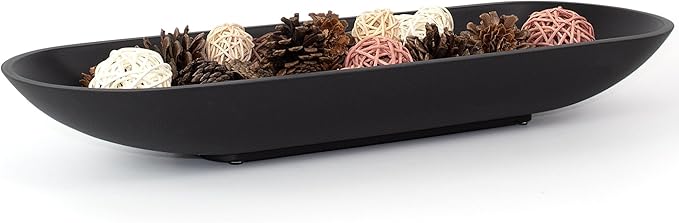 Long Decorative Bowl for Centerpiece, Dough Bowl for home decor 18" Black | Minimalist Design Dough Bowl Decor for Coffee Table and Dining Table Centerpiece. Clutter Organizer with Anti-Slip Base