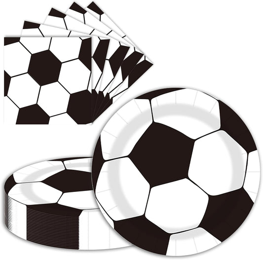Soccer Ball Party Paper Plates and Napkins Disposable 9 inch 20 pcs Dessert Cake Plates & 20 pcs Napkins Tableware for Fruit Cake Party Decorations