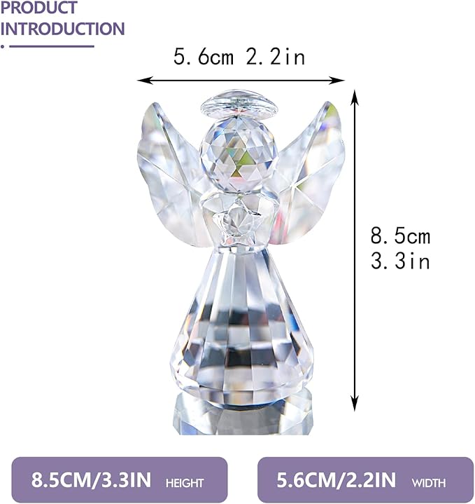 3.3in Glass Angel Figurines Crystal Guardian Angel Gifts for Women Clear Angels Collectible Decor Gift for Valentines, Mother's Day, Birthday