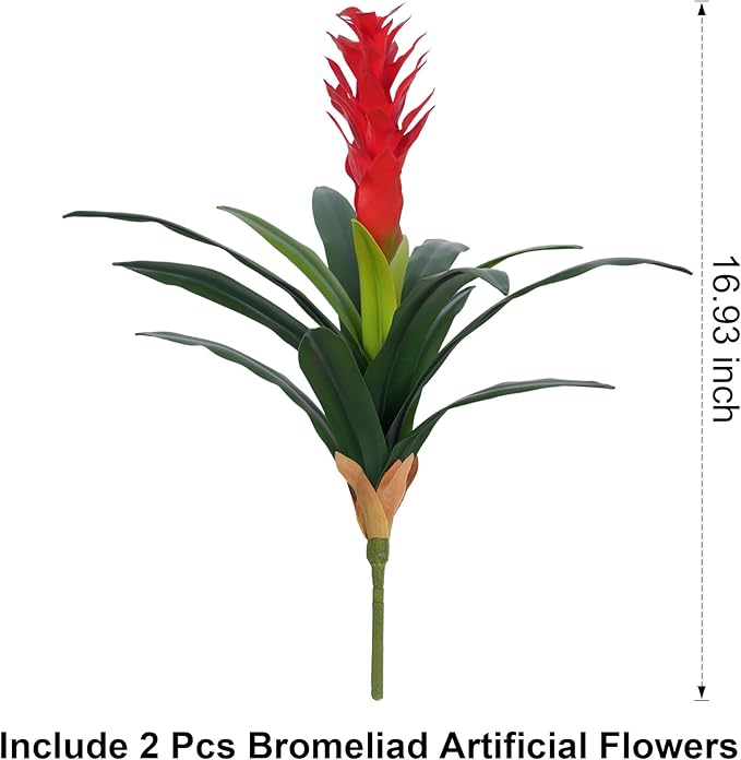 Ivydale Fake Flowers Plants for Outdoors, 2 Pcs 16.93" Bromeliad Artificial Flowers Uv Resistant Realistic Faux Flowers for Outdoor Planters Outside Porch Patio Yard Garden Indoor Decoration(White)
