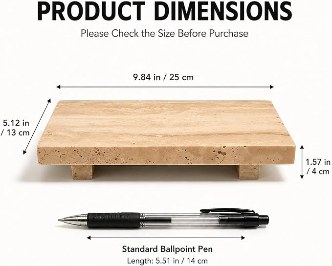 Travertine Vanity Riser for Soap & Perfume 9.84 in | Pedestal Tray for Jewelry and Candles, Decorative Bathroom Counter Dresser Decor