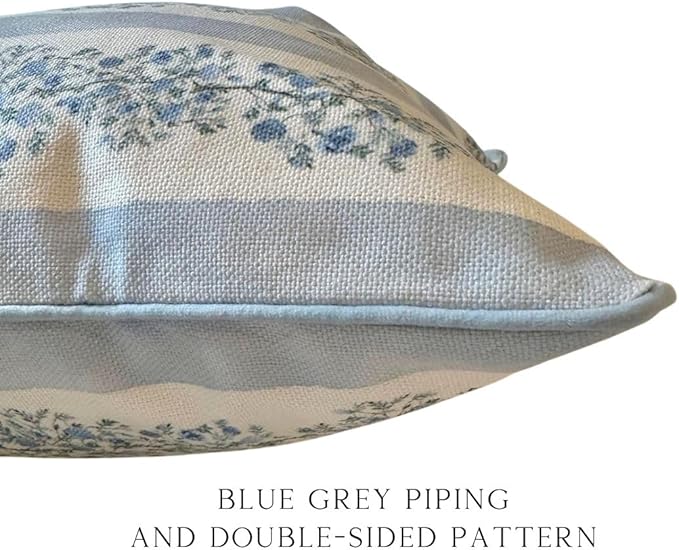 Jillien Harbor “The Juliet” Floral Block Print Pillow Cover – Soft Blue and Off-White Decorative Throw Pillow Cover – Grandmillennial Home Decor, 20" x 20"
