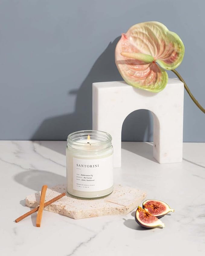 Brooklyn Candle Studio Santorini Jar Candle - Luxury Scented Candle, Vegan Soy Wax, Hand Poured in The USA, 50 Hour Slow Burn Time - 7.5oz