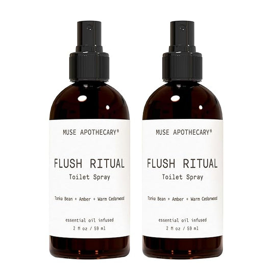 Muse Apothecary Flush Ritual - Aromatic & Refreshing Toilet Spray, Use Before You Go, 2 oz, Infused with Natural Essential Oils - Tonka Bean + Amber + Warm Cedarwood, 2 Pack
