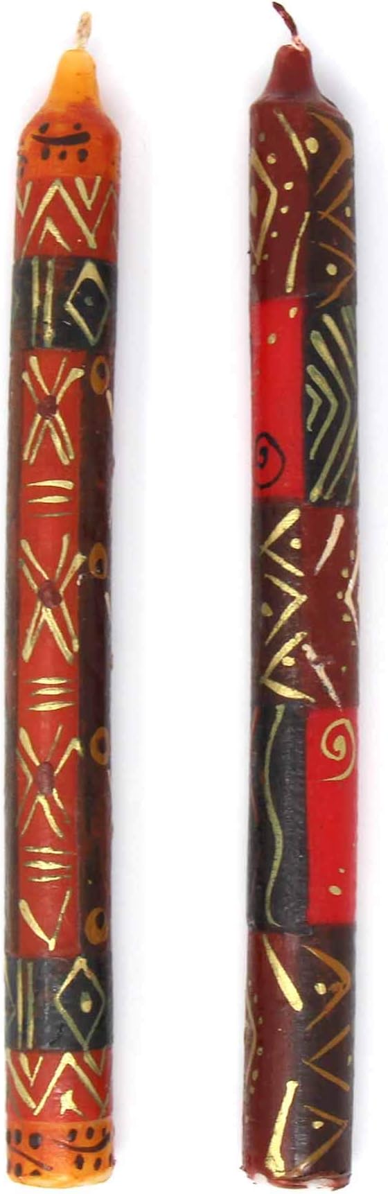 Global Crafts Bongazi - Hand-Painted Taper Candles Set of 2 - African Design, Non Toxic, Unscented