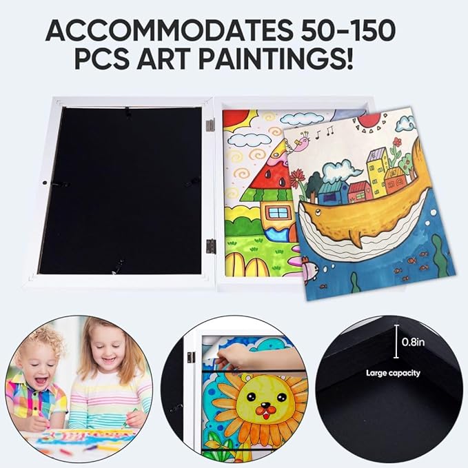 3-Pack Kids Artwork Frames Changeable - Kids Art Frame,Artwork Frames for Kids Art,Children Art Projects Kids Art Frames,8.5x11 Picture Frame for Display Kid Art work,With Storage(White)