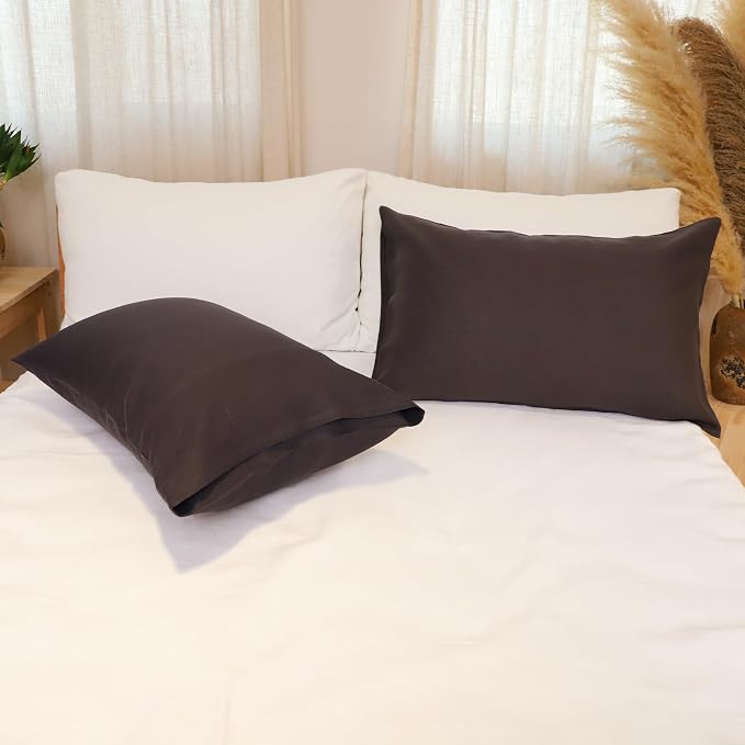 Linen Pillow Cases Queen Size Set of 2,100% French Linen Pillowcase Soft Breathable Envelope Pillow Cover Home Decor Gift for Women(Seal Brown,20x30)