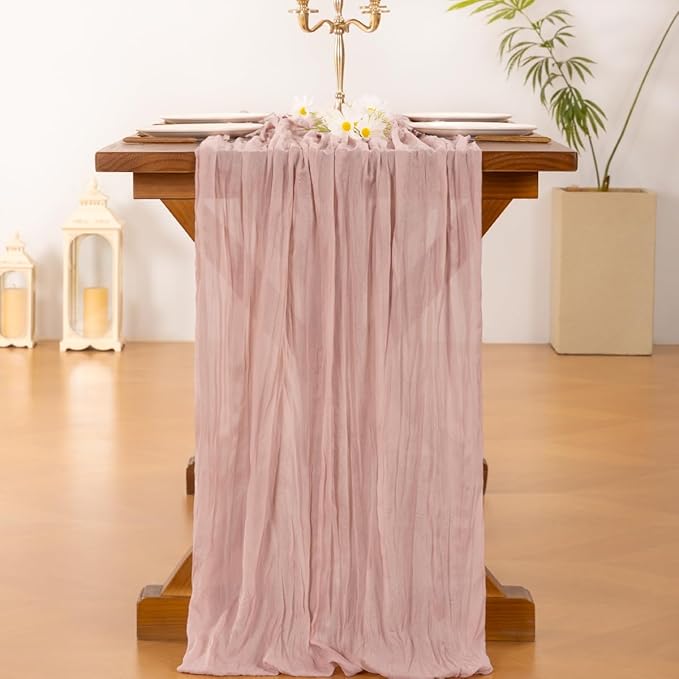 Socomi Pink Cheesecloth Table Runner Easter Spring Boho Rustic Gauze Dusty Pink Farmhouse 120 inch 10FT Cheese Cloth Runner for Wedding Party Baby Shower Birthday Home Decor Holiday Decorations