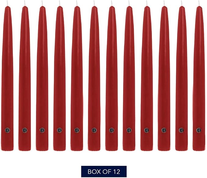 Colonial Candle Unscented Taper Candle, Handipt Collection, Red, 10 in, Pack of 12 - Up to 8 Hours Burn