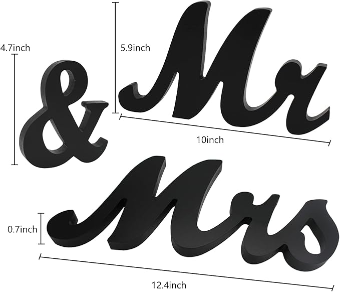 Mr Mrs Sign for Wedding Table, Mr and Mrs Wooden Letters,Large Mr. & Mrs.Party Decoration Items,Head Table Wedding Wood Letter, Anniversary Party Valentine's Day Vintage Decor,Black