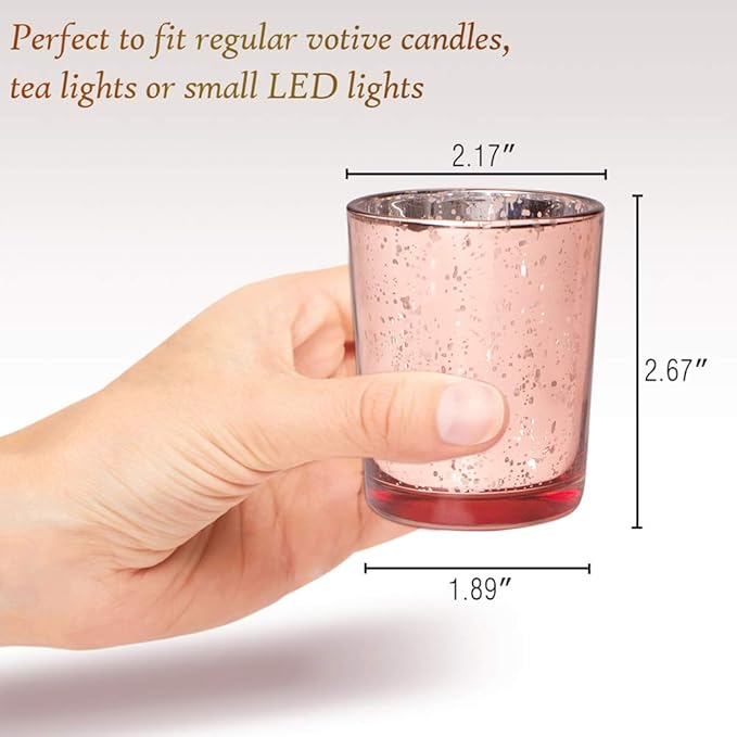 Volens Rose Gold Votive Candle Holders Set of 12, Mercury Glass Tealight Candle Holder Bulk for Wedding Decor and Home Decor